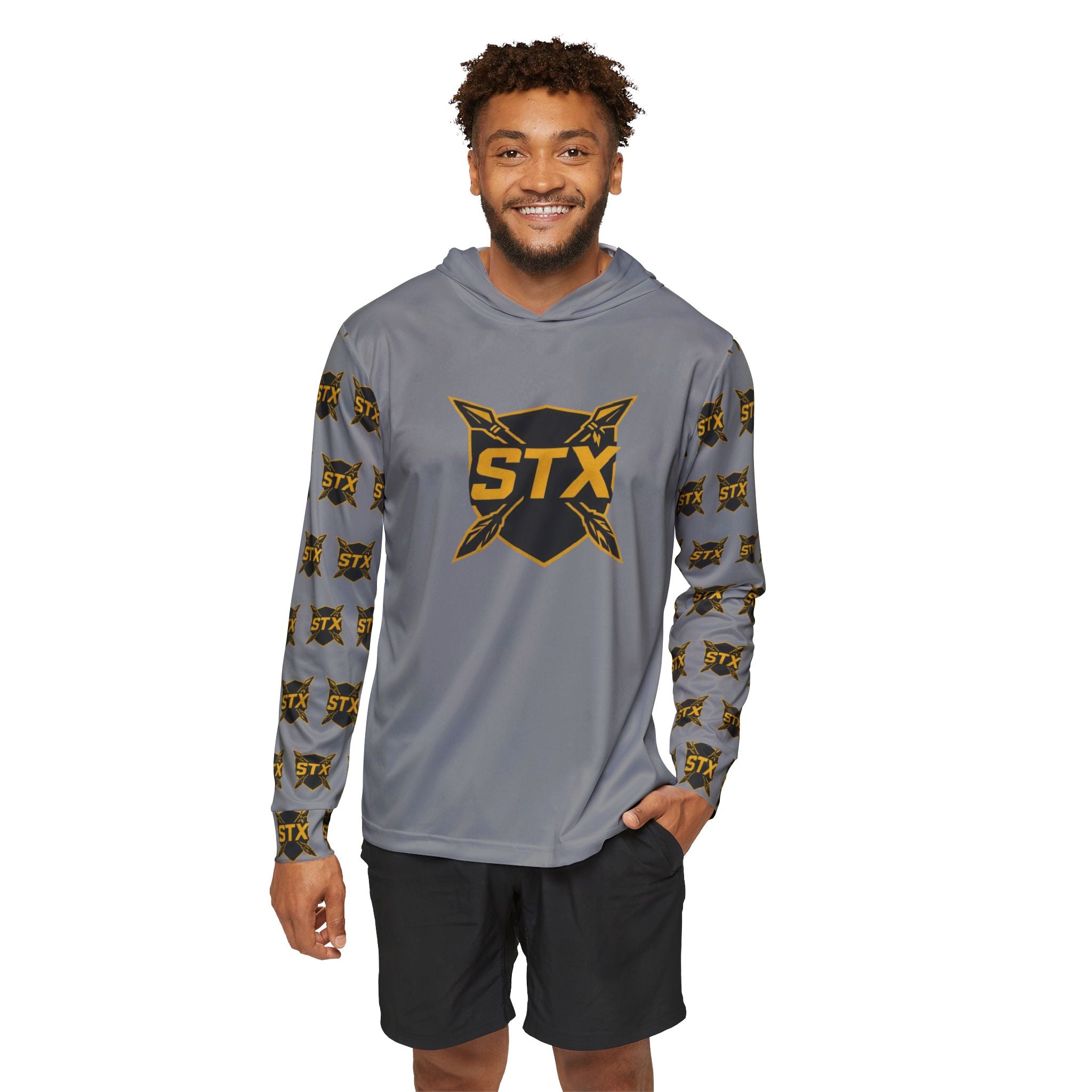 Grey STX Tribal Logo Hoodie — Men's Sports Warmup Performance Hoodie