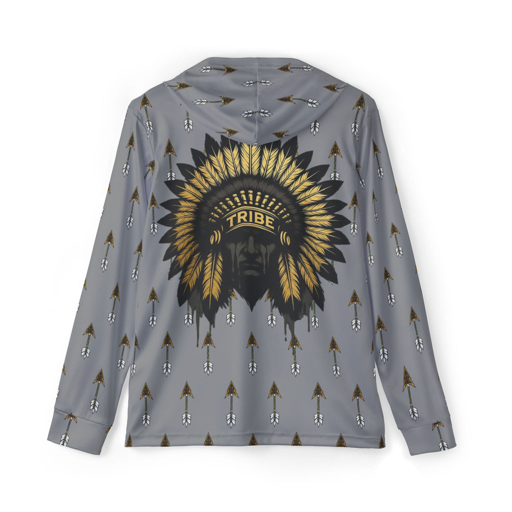 Grey Tribal Headdress Arrow Pattern Sports Warmup Hoodie