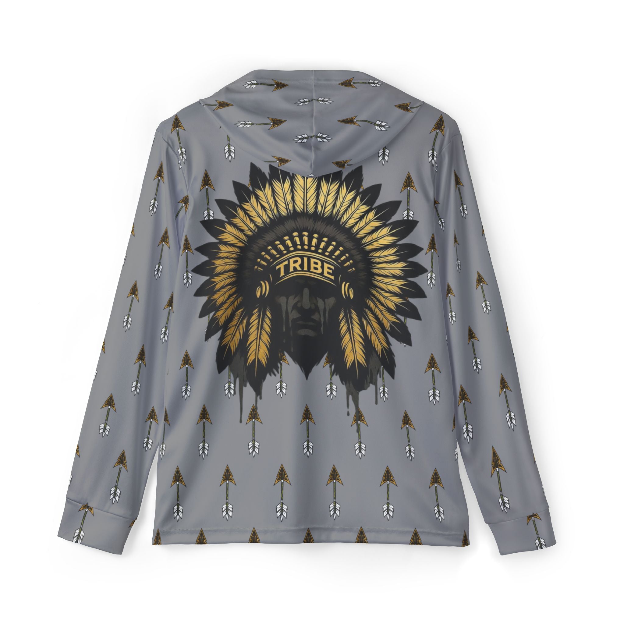 Grey Tribal Headdress Arrow Pattern Sports Warmup Hoodie
