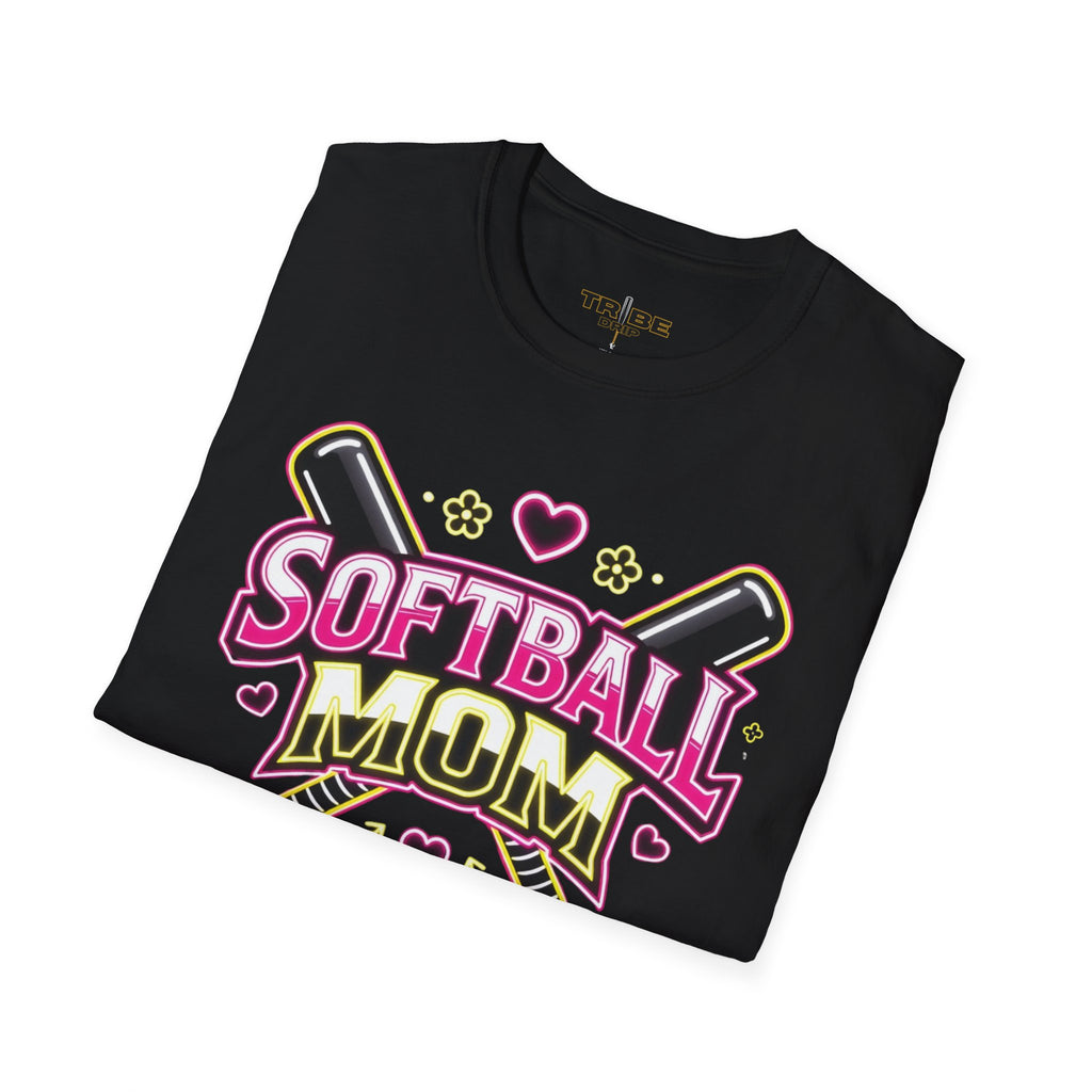 Softball Mom T-Shirt — Pink Heart Bat Graphic Shirt for Proud Moms