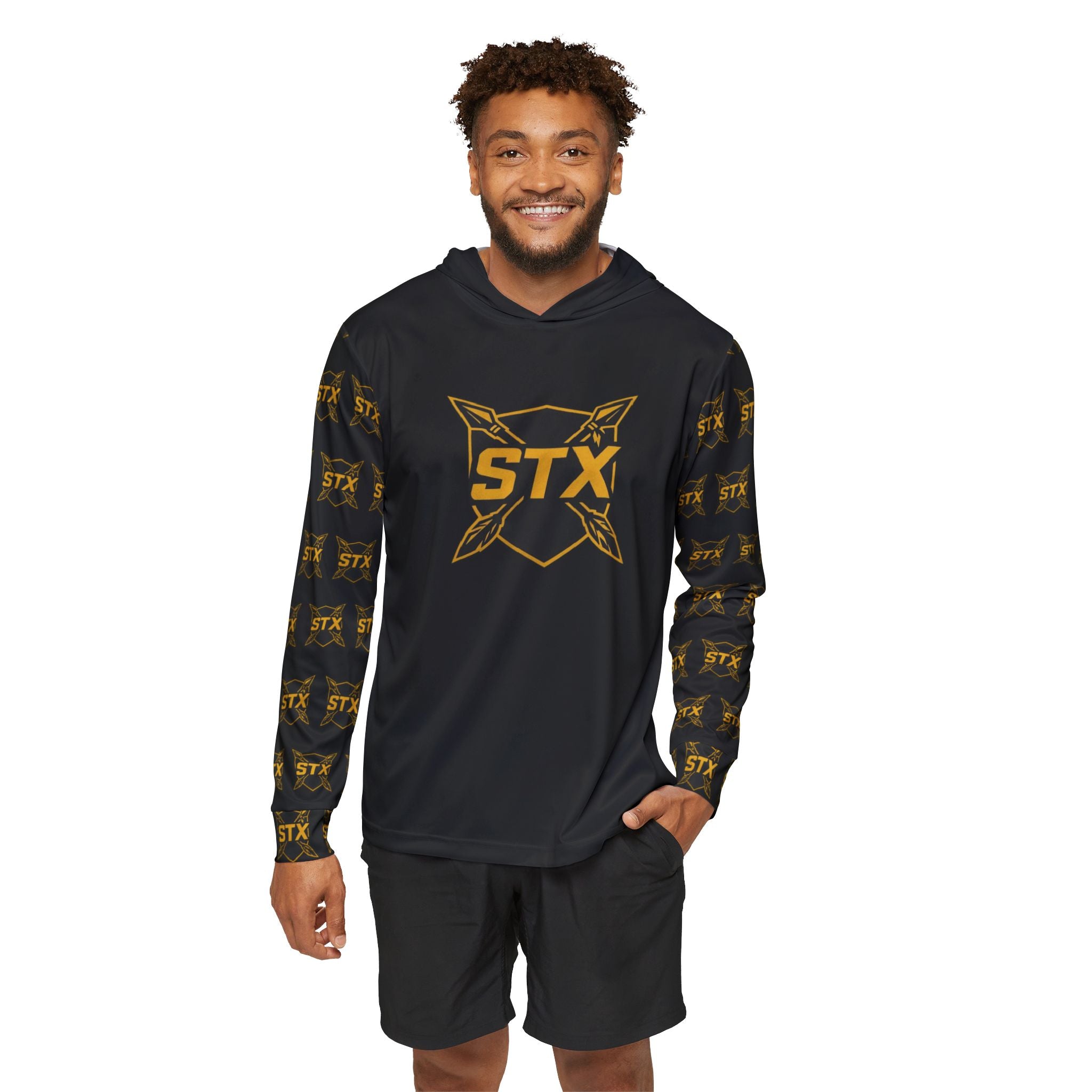 Black STX Tribal Logo Hoodie — Men's Sports Warmup Performance Hoodie